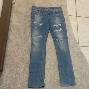 Guess Light Blue Distressed Straight-Leg Jeans